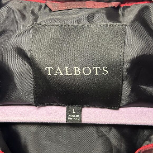 Talbots Red Black Plaid Down Puffer Vest Womens Large Full Zip Pockets - Picture 2 of 7